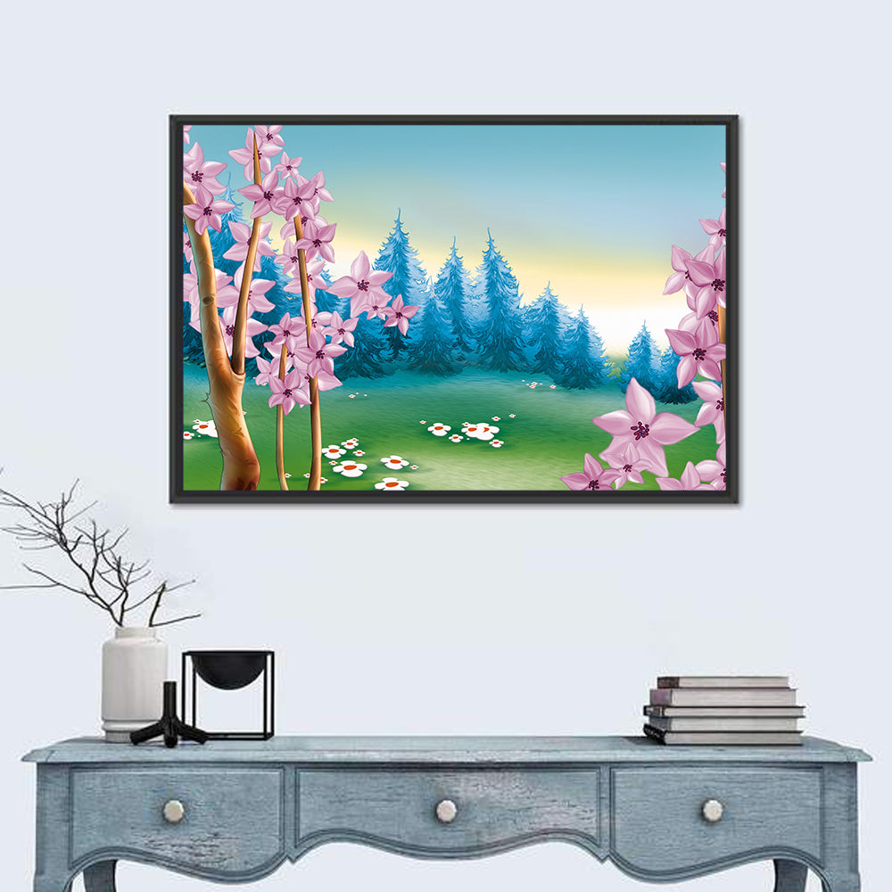 Spring Meadow Forest Illustration Wall Art