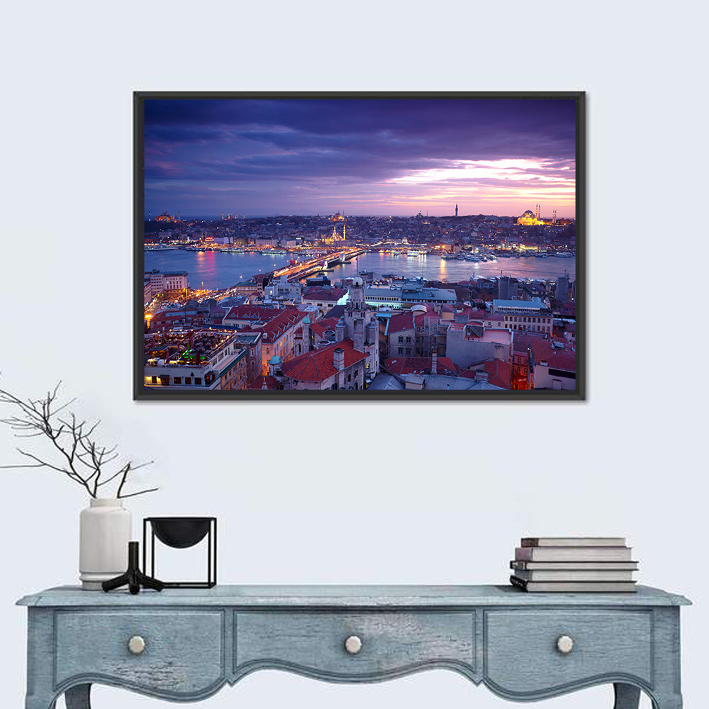 Istanbul Twilight Skyline Wall Art in a room, landscape