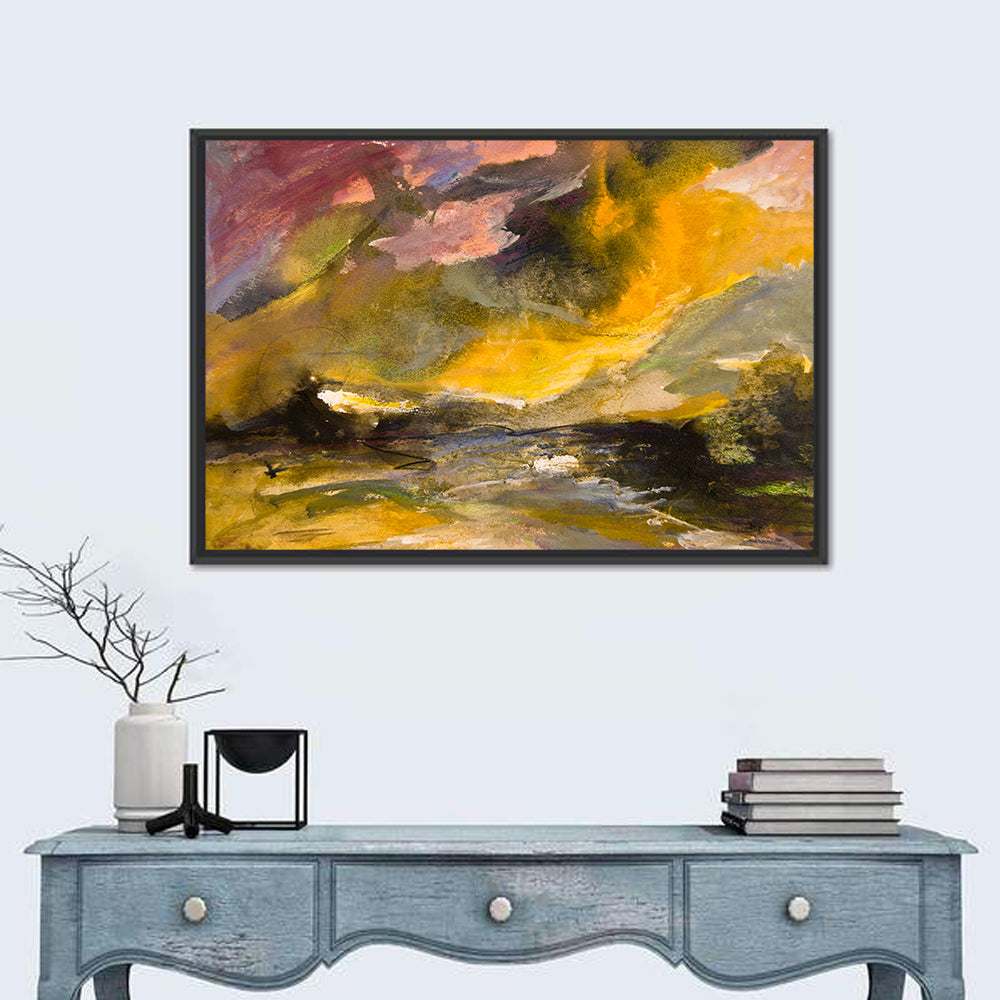 Coastal Storm Over Distant Water Wall Art in a room, landscape