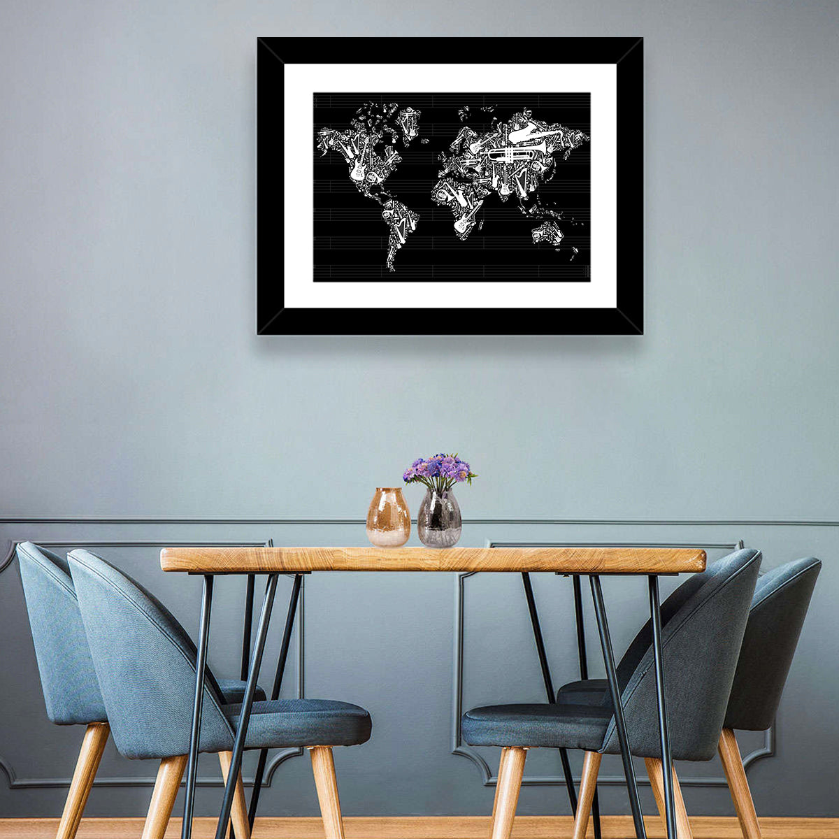 Instrument Silhouette World Map Wall Art