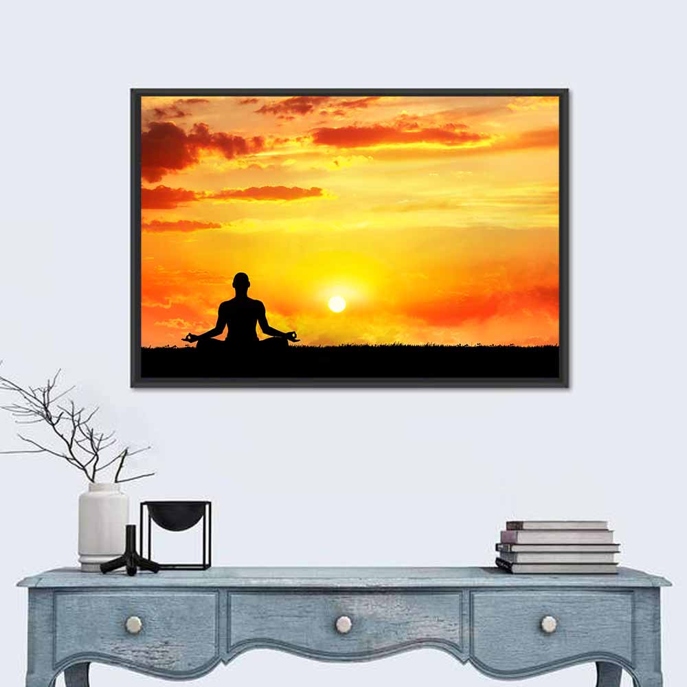 Sunset Yoga Meditation Silhouette Wall Art