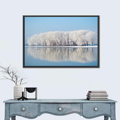 Frost Covered Lakeside Trees Wall Art