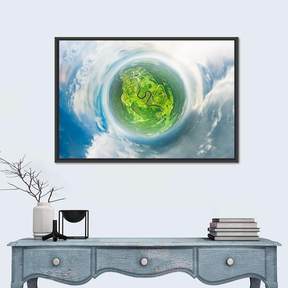 Spherical Forest from Space Wall Art in a room, landscape