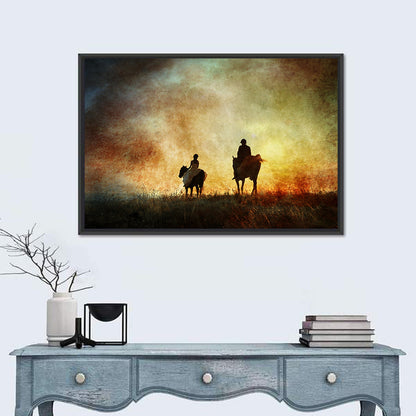 Silhouetted Horse Riders at Sunset Wall Art