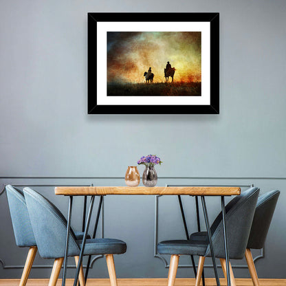 Silhouetted Horse Riders at Sunset Wall Art