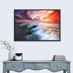 Ocean Waves Under Burning Sky Wall Art