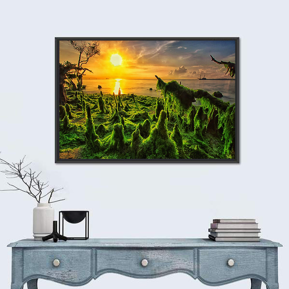 Mangrove Roots at Sunset Wall Art in a room, landscape