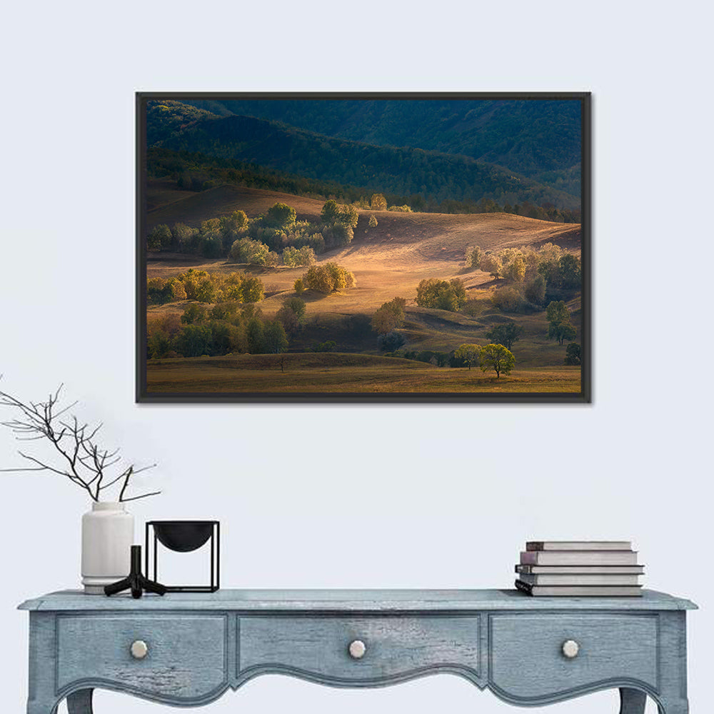 Bashang Plateau Golden Hour Wall Art in a room, landscape