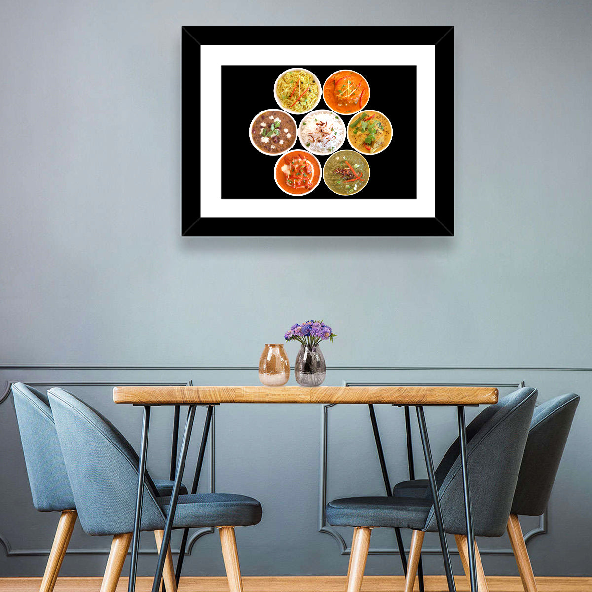 Six Indian Curry Bowls Wall Art in a room, landscape