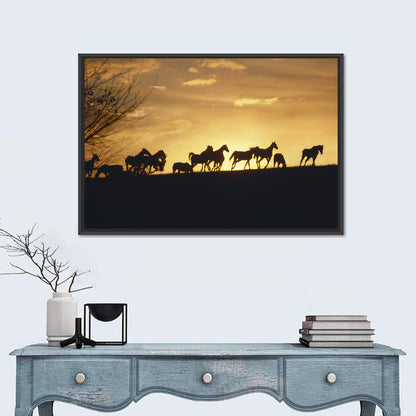 Mustang Silhouettes at Sunset Wall Art