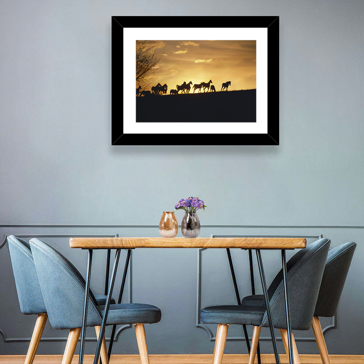 Mustang Silhouettes at Sunset Wall Art