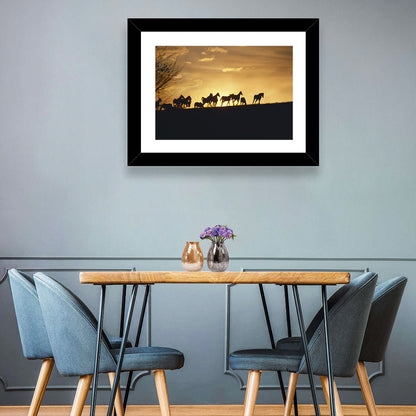Mustang Silhouettes at Sunset Wall Art