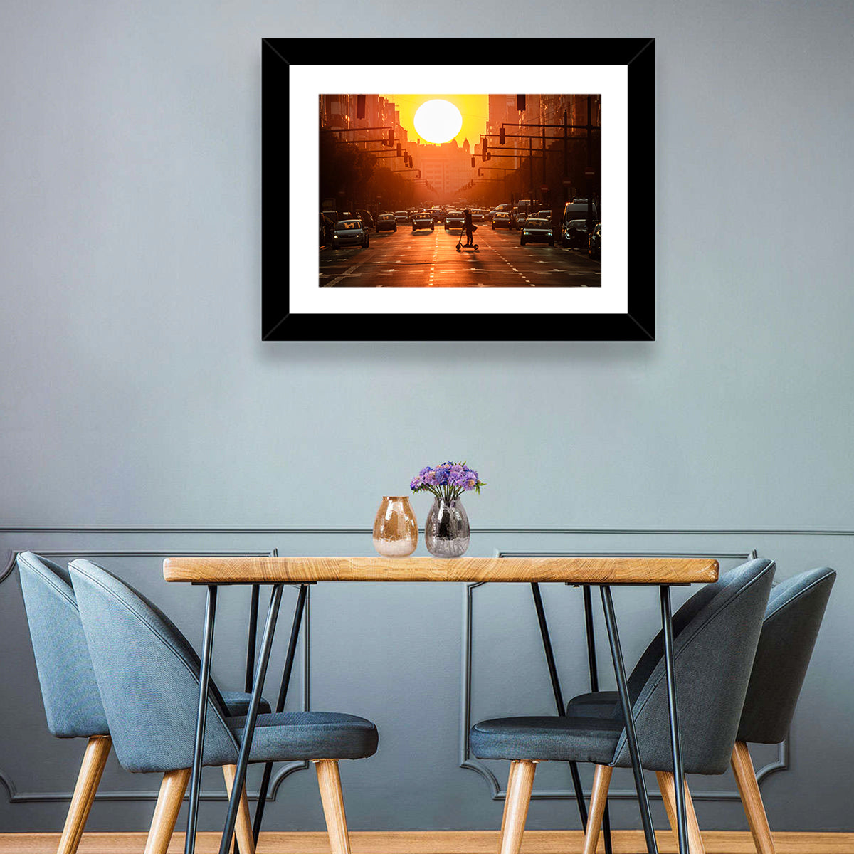 Valencia Port Avenue at Dusk Wall Art in a room, landscape