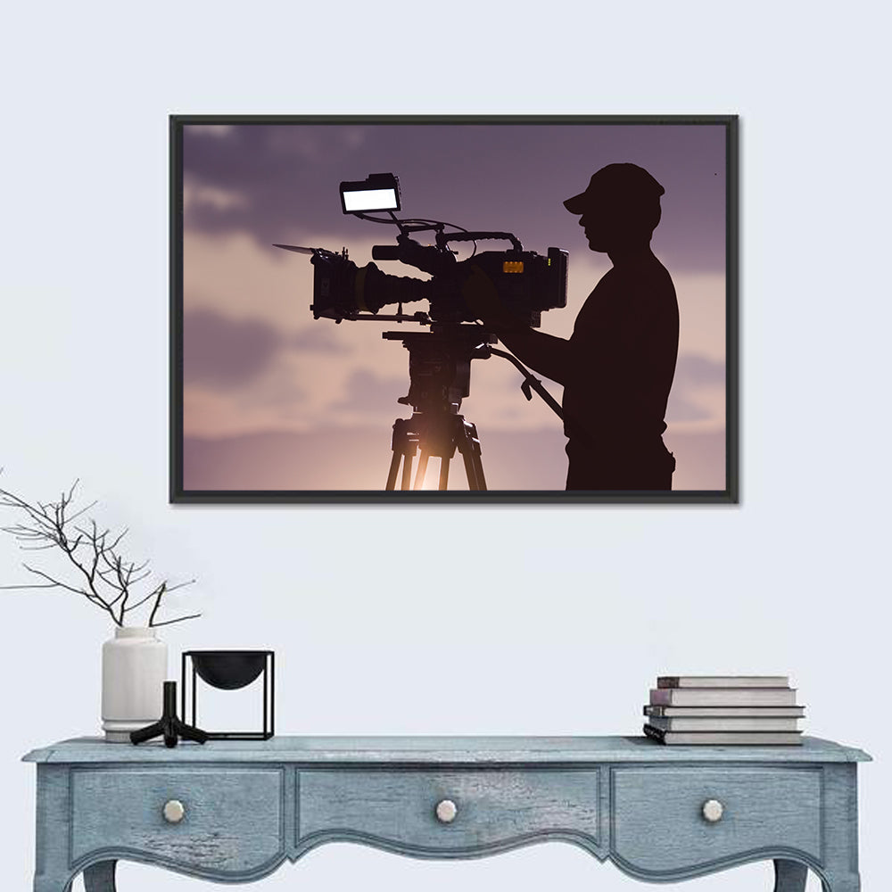 Cameraman Silhouette at Dusk Wall Art in a room, landscape