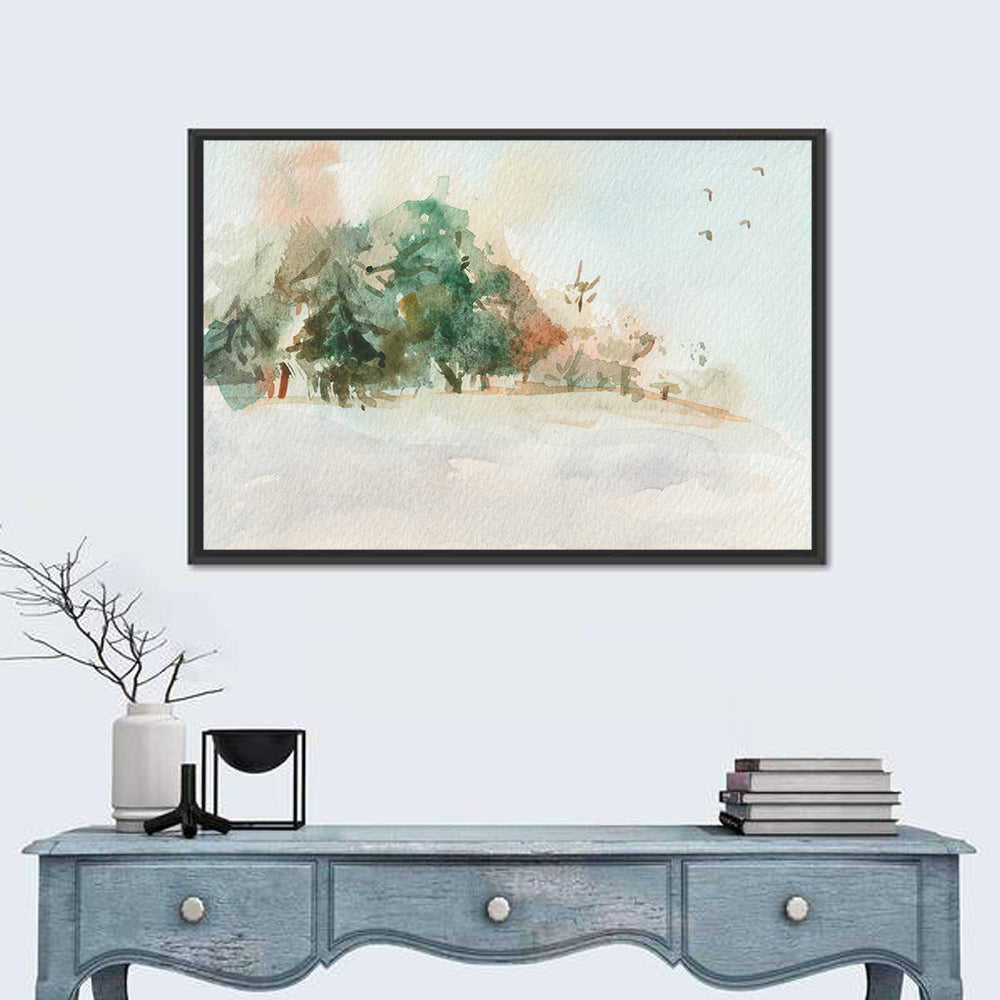 Winter Forest Watercolor Landscape Wall Art