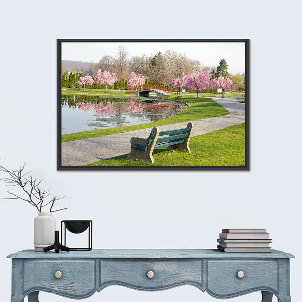 Harrisburg Park Cherry Blossoms Wall Art in a room, landscape