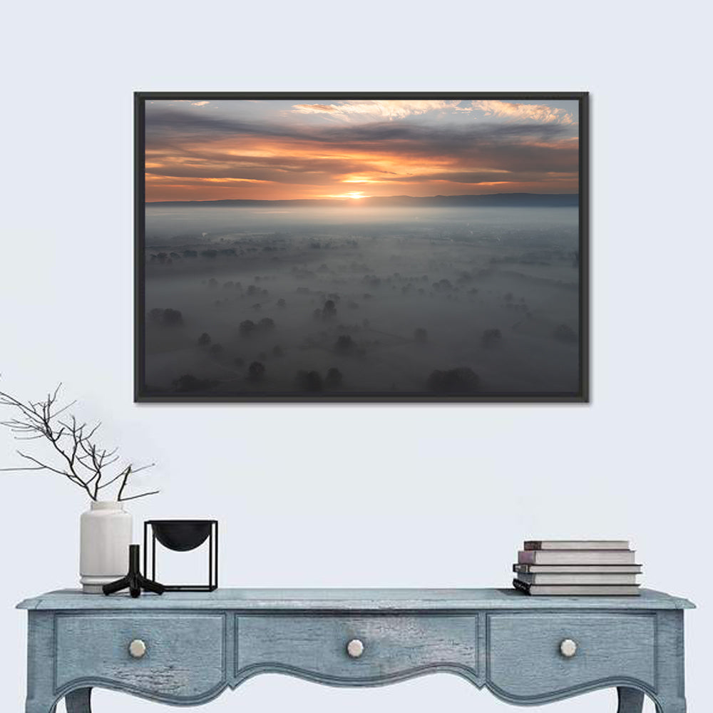 Rhine Plain Sunrise Wall Art in a room, landscape