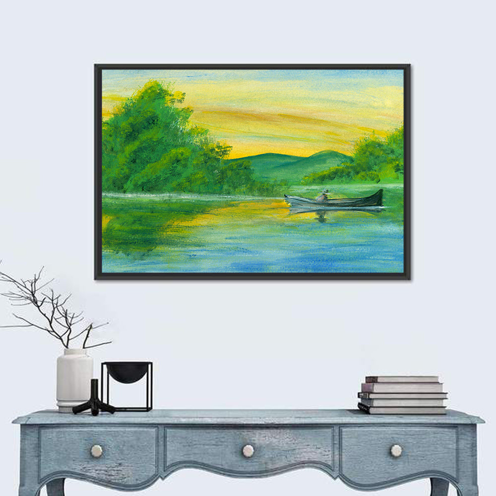 Rowboat on Serene Lake Watercolor Wall Art