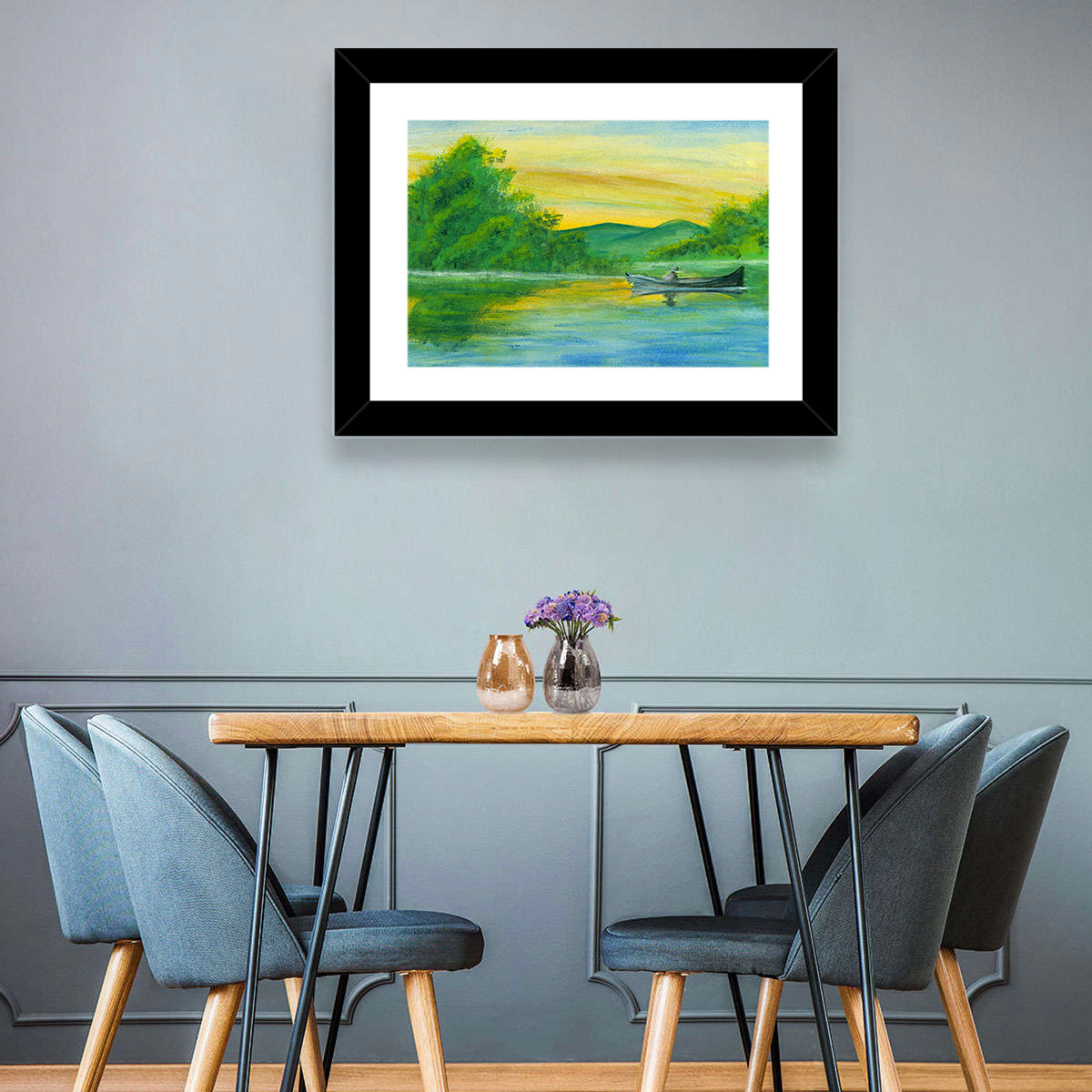 Rowboat on Serene Lake Watercolor Wall Art