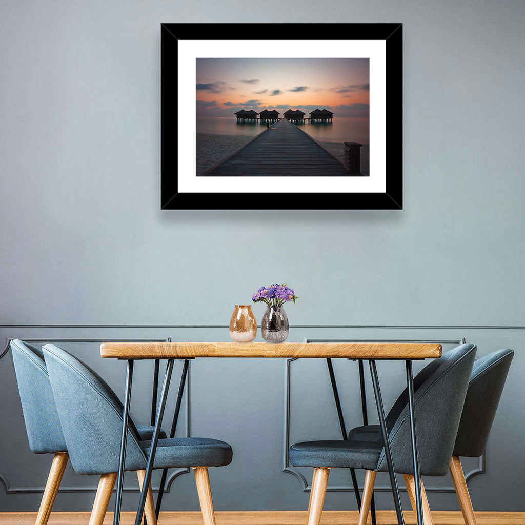 Overwater Bungalows at Sunset Wall Art