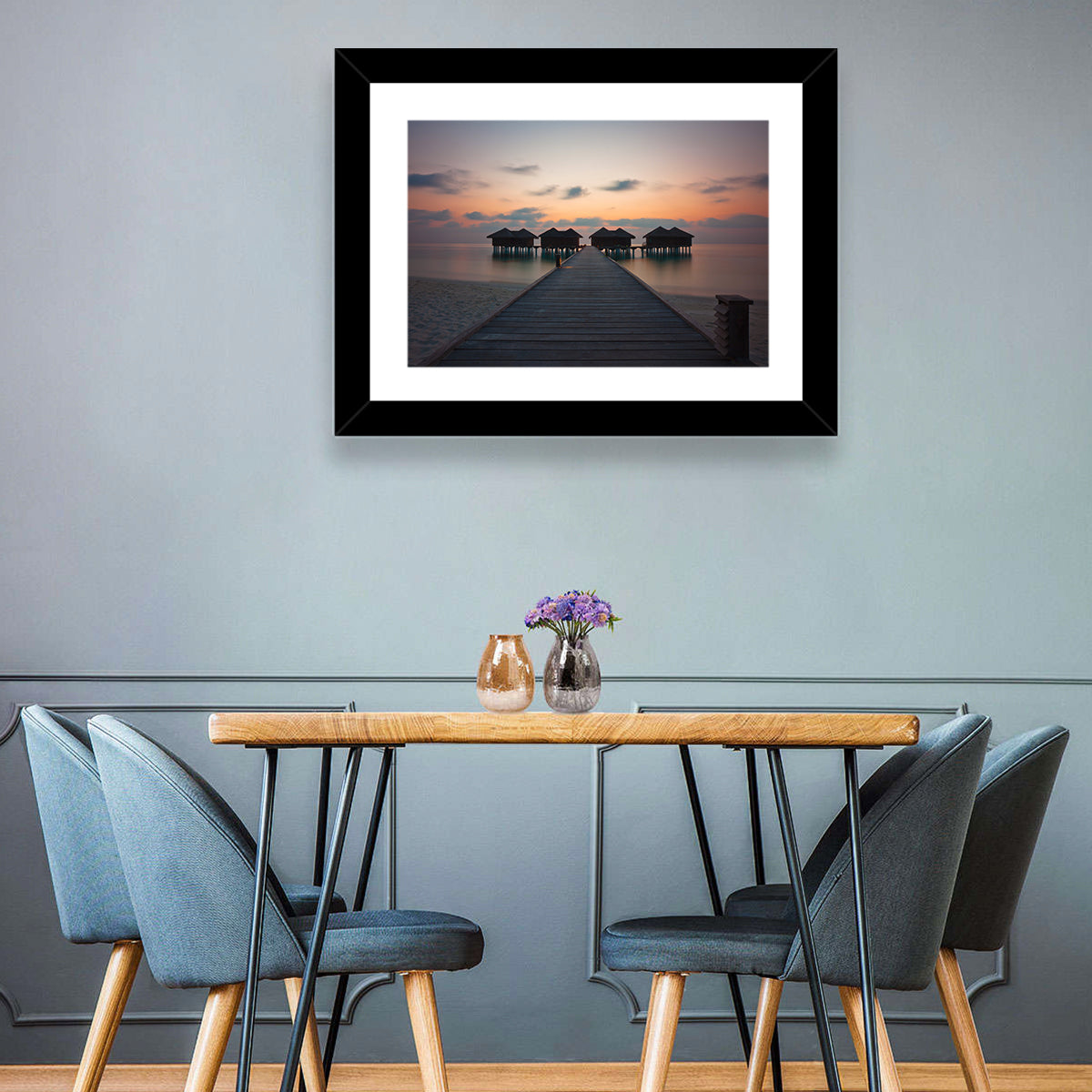 Overwater Bungalows at Sunset Wall Art