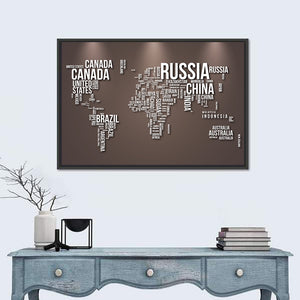 Text Based World Map Wall Art