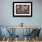 World Map Typography in Brown and White Wall Art