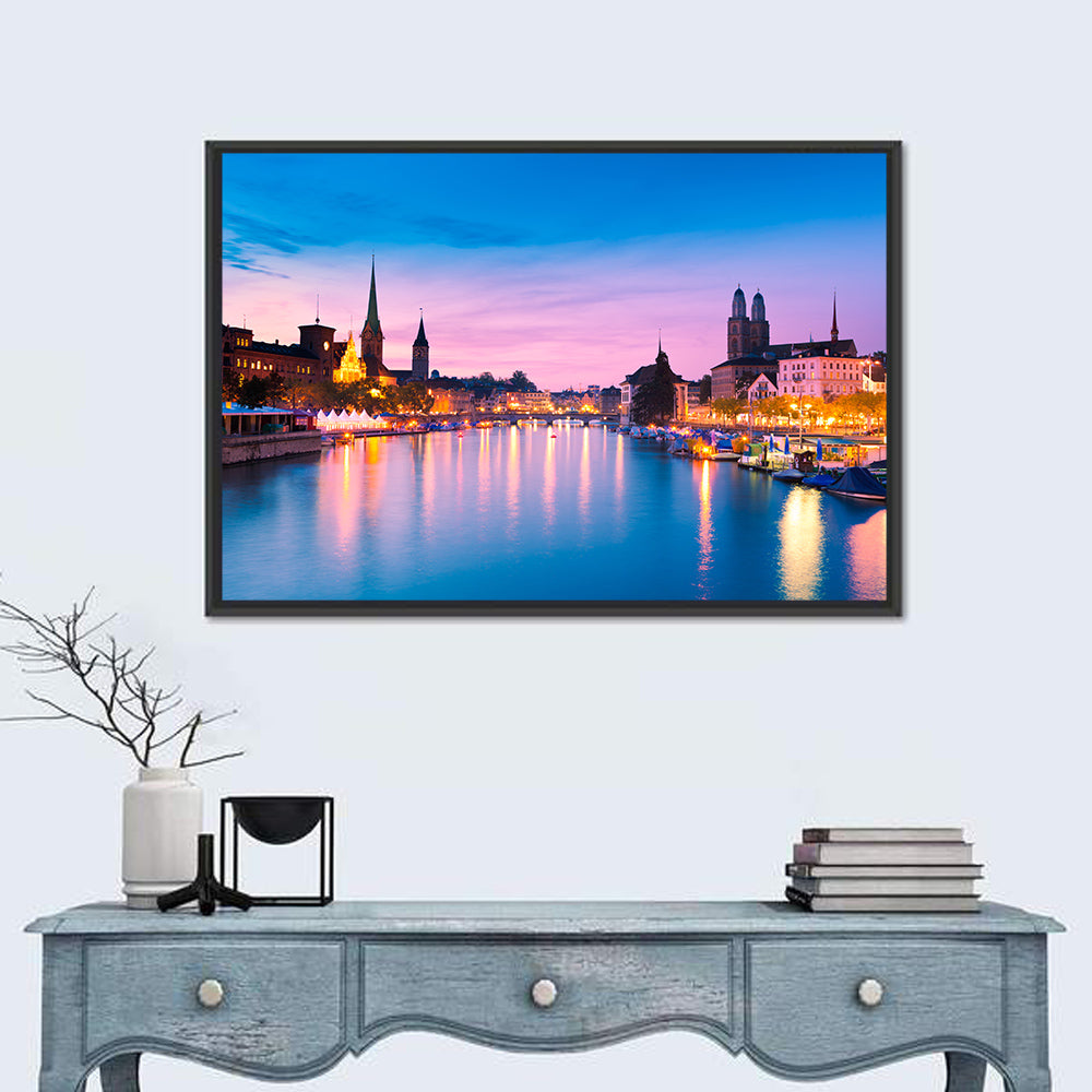 Zurich Blue Hour Over the Limmat Wall Art