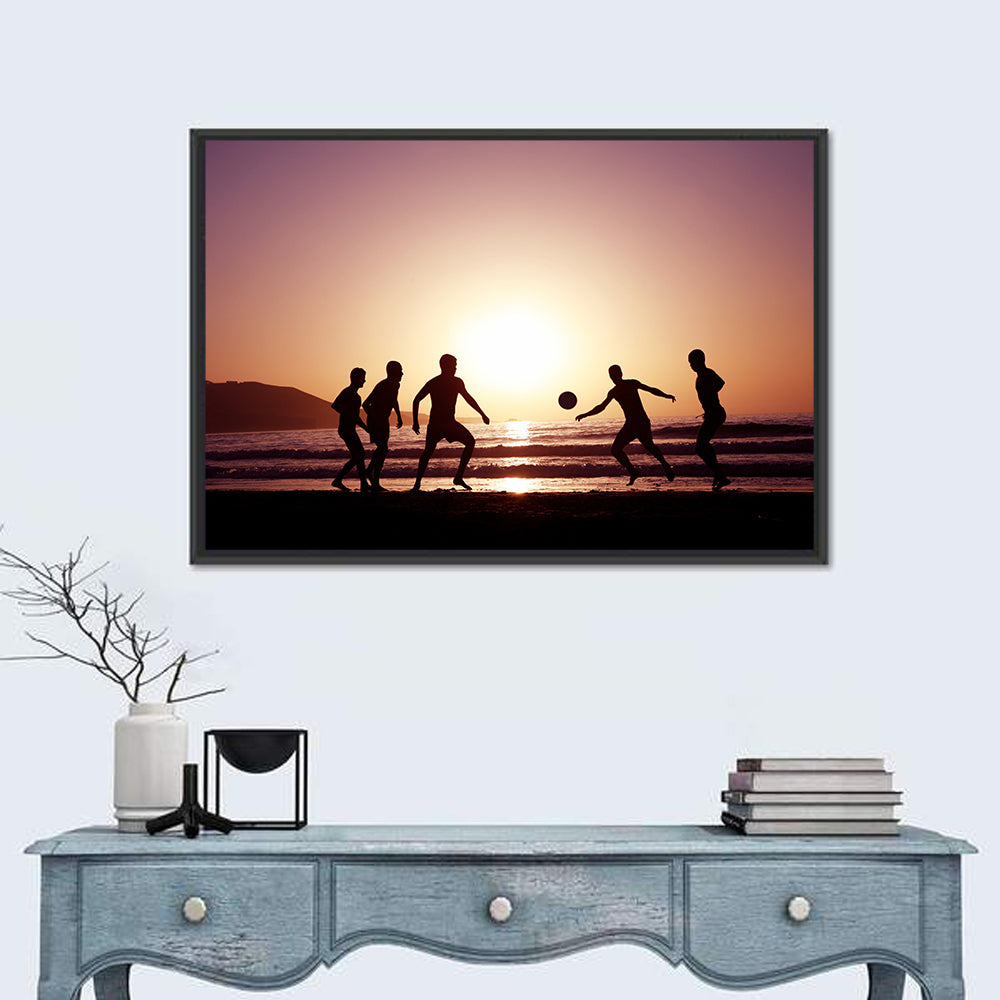 Beach Football at Sunset Wall Art