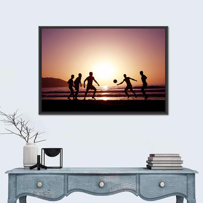 Beach Football at Sunset Wall Art