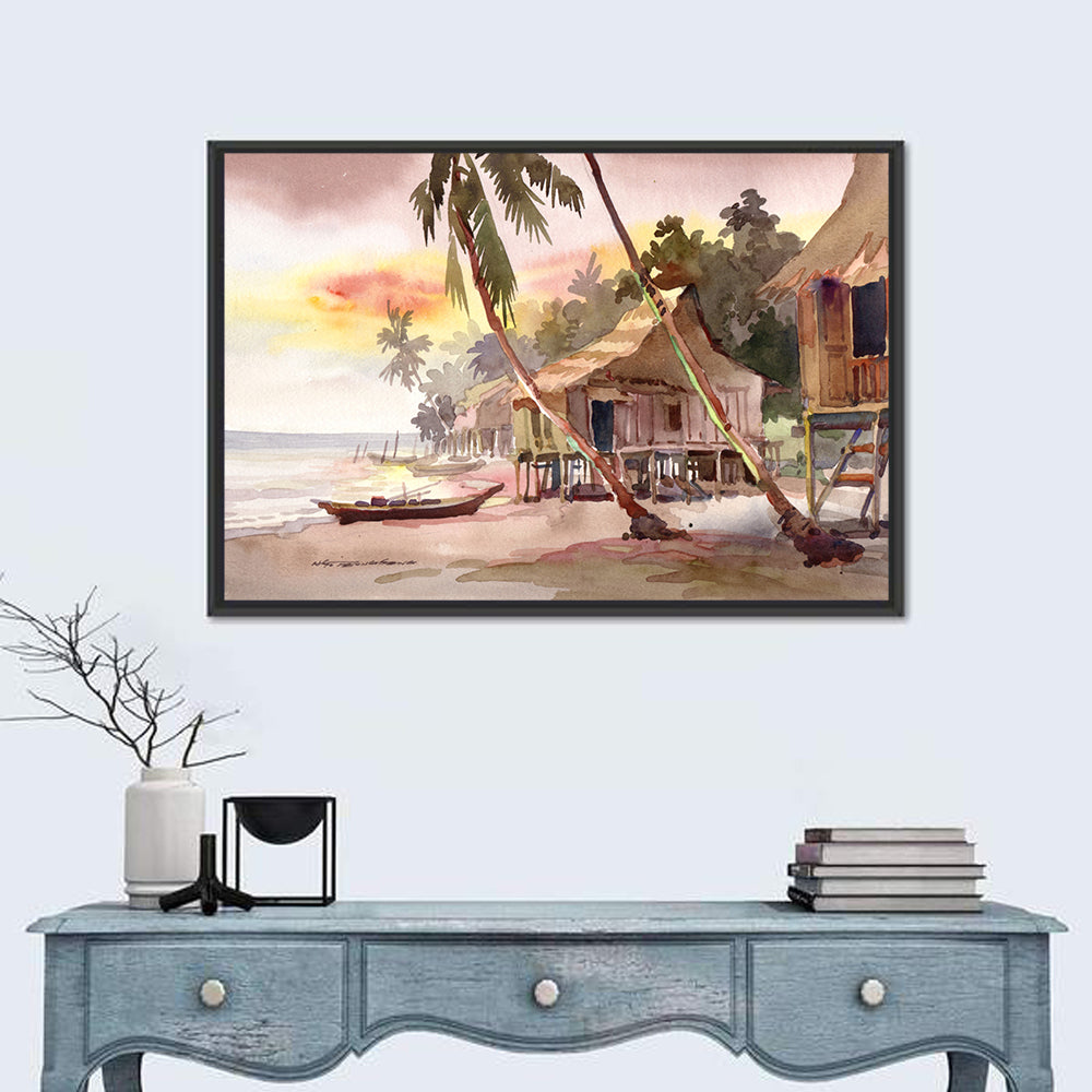 Malaysian Coastal Village at Sunset Wall Art