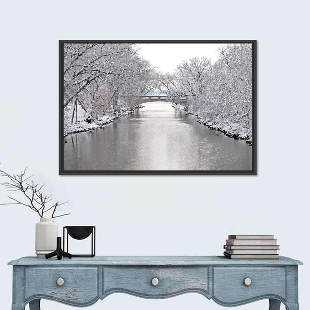 Yahara River Winter Stone Bridge Wall Art