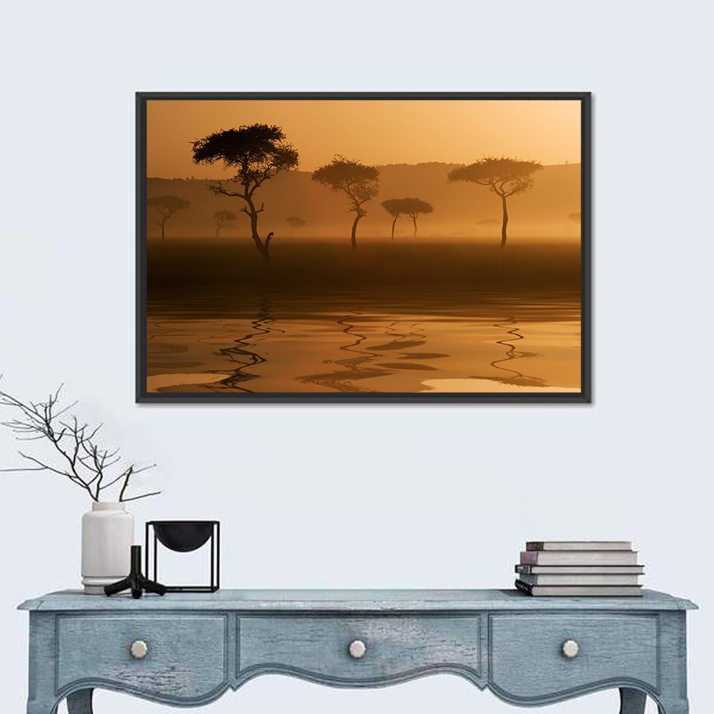 Savanna Sunset Acacia Silhouettes Wall Art