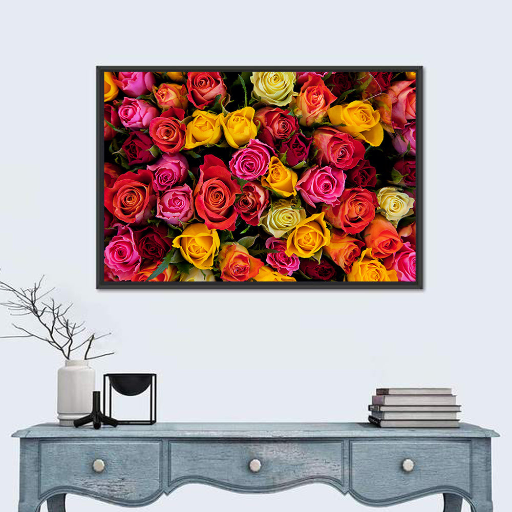 Multicolored Roses Close-up Wall Art in a room, landscape