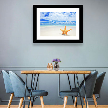 Minimalist Yellow Starfish on Turquoise Shore Wall Art