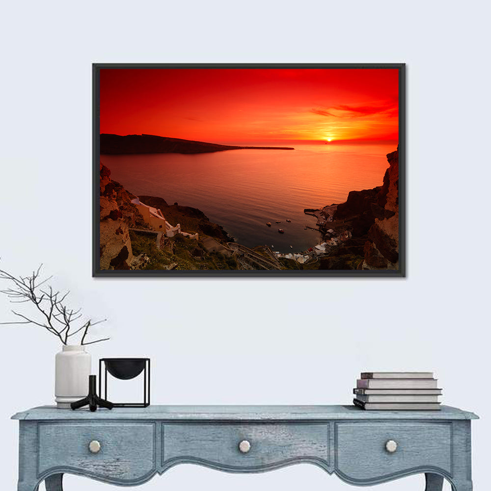 Ammoudi Bay Sunset, Oia Wall Art in a room, landscape