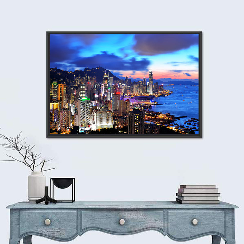 Victoria Harbour Skyline, Hong Kong Wall Art in a room, landscape
