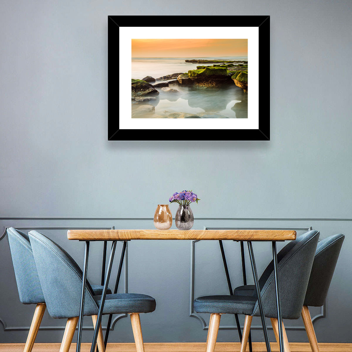 Mossy Rocky Coastline at Golden Hour Wall Art