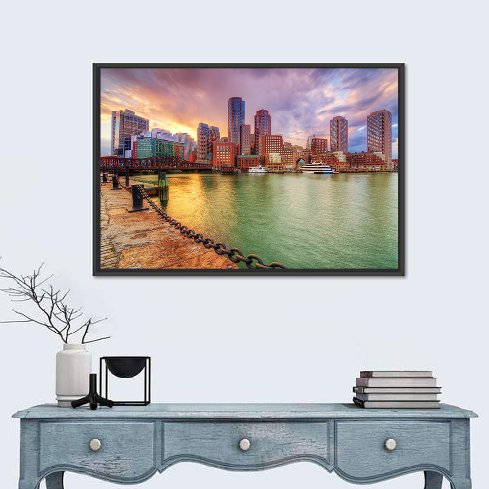 Boston Harbor Skyline at Sunset Wall Art