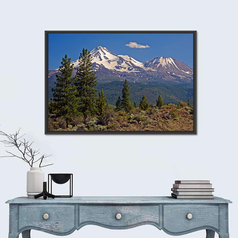 Mount Shasta Wall Art in a room, landscape