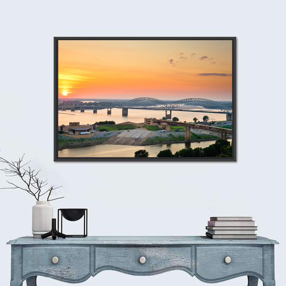 Hernando De Soto Bridge at Sunset Wall Art in a room, landscape