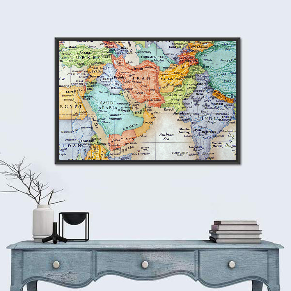 Middle East Political Map Wall Art