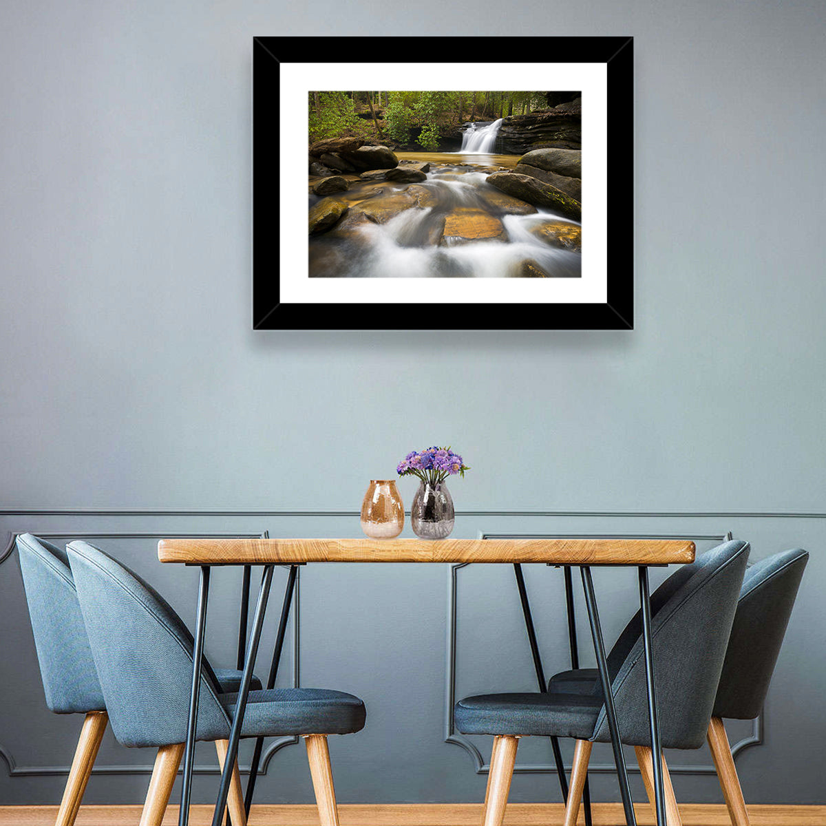 South Carolina Forest Waterfall Wall Art in a room, landscape