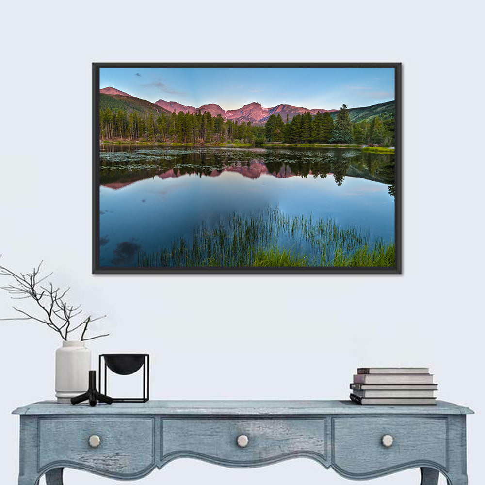 Sprague Lake Reflection Wall Art in a room, landscape