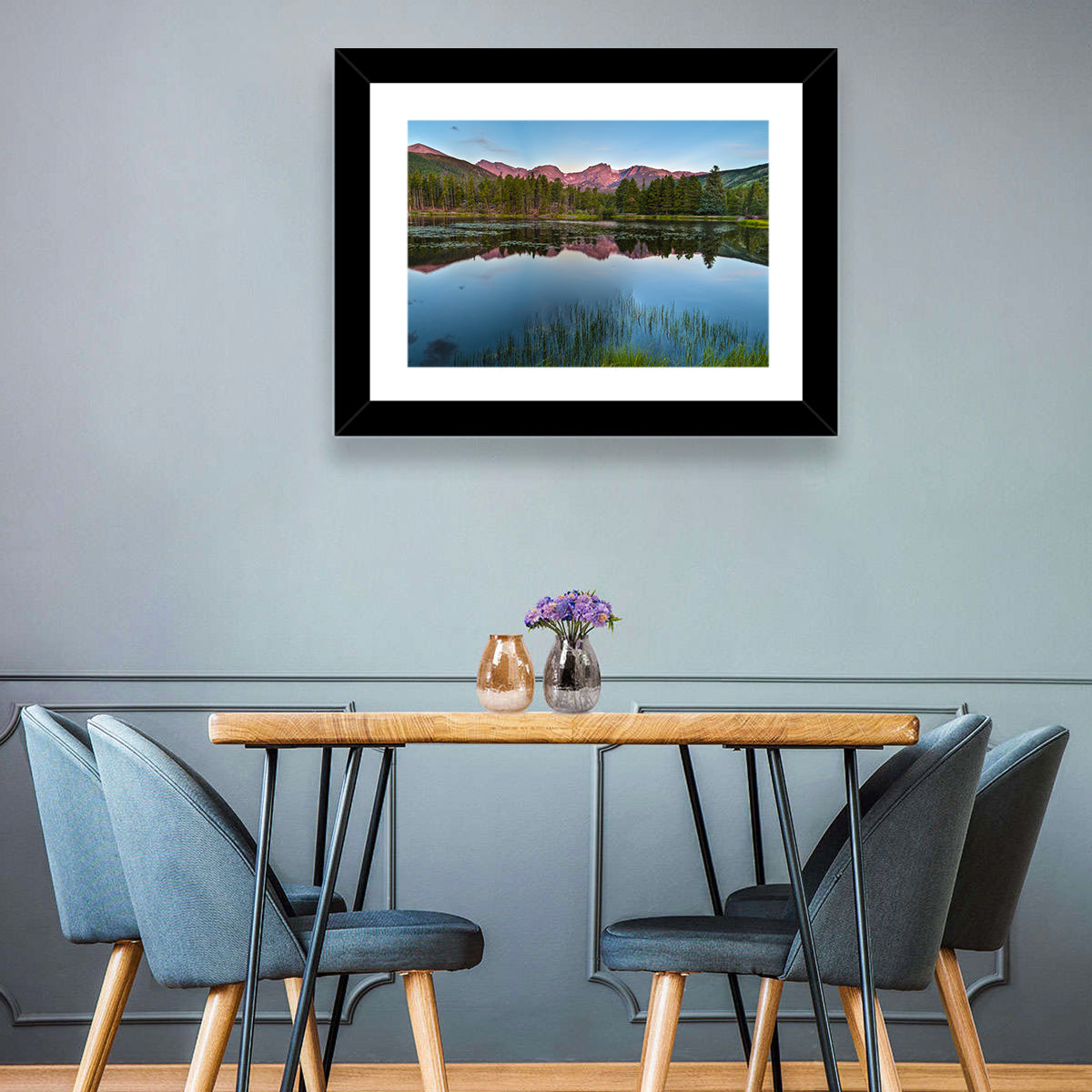 Sprague Lake Reflection Wall Art in a room, landscape