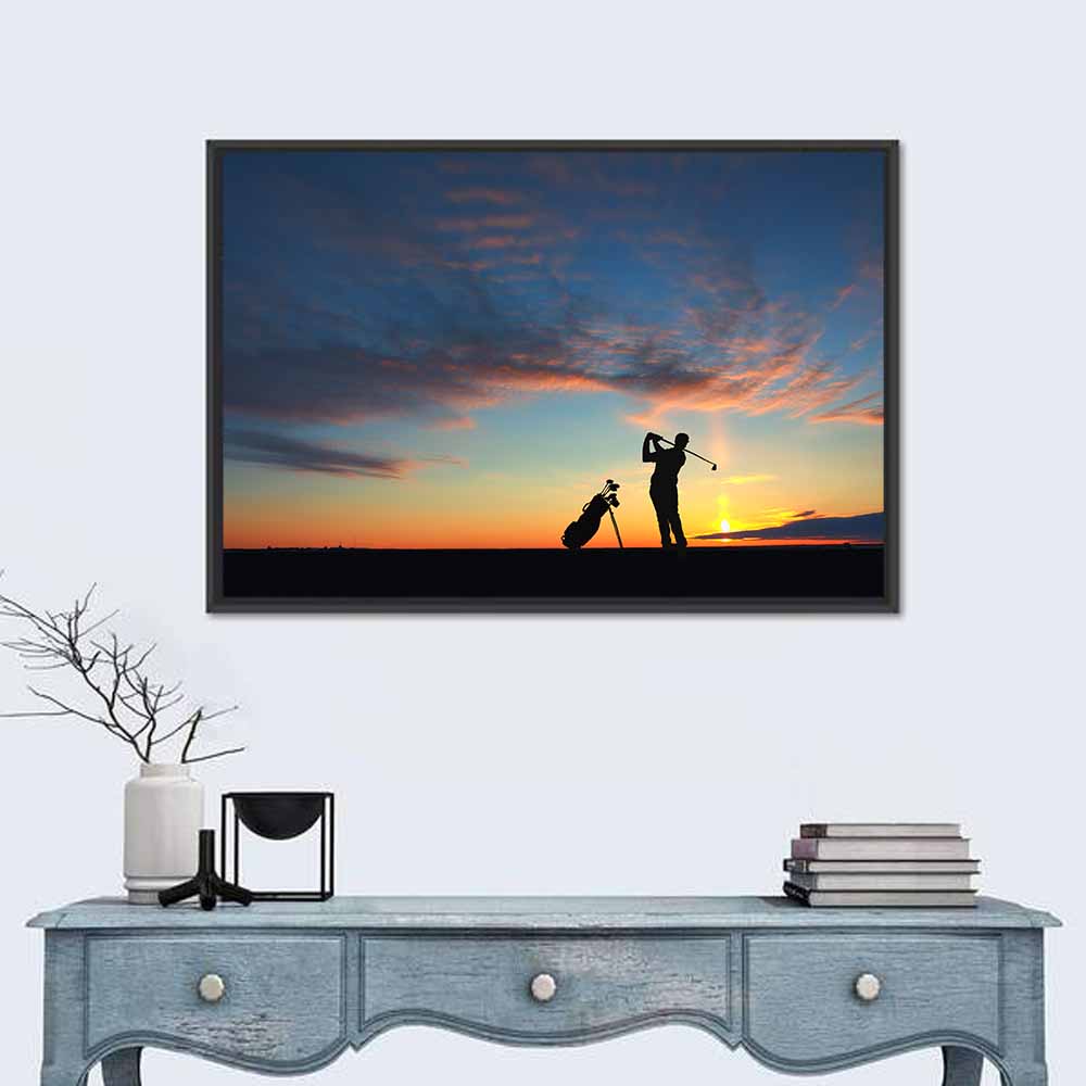 Sunset Golfer Silhouette Wall Art