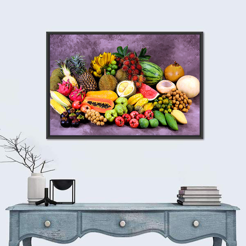 Tropical Fruit Still Life Wall Art in a room, landscape