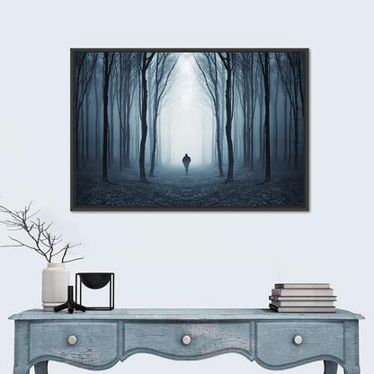Lone Figure in Misty Forest Wall Art