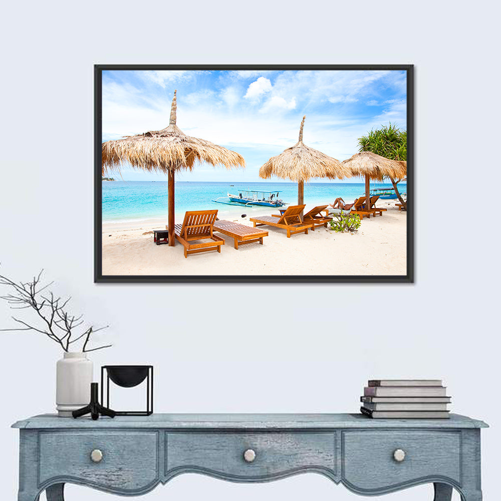 Gili Meno Beach with Thatched Umbrellas Wall Art in a room, landscape