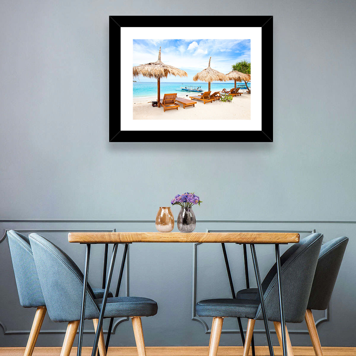 Gili Meno Beach with Thatched Umbrellas Wall Art